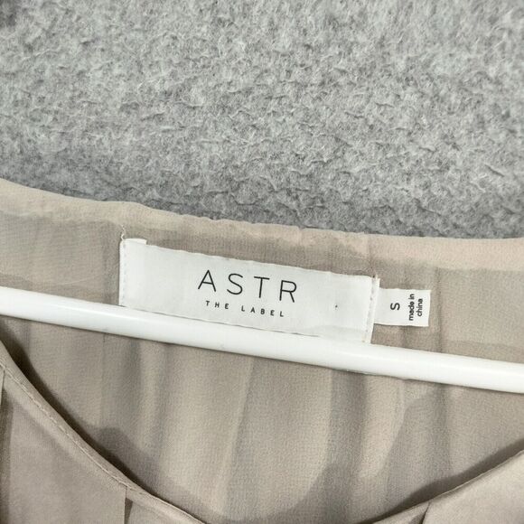 ASTR Blouse Wmns Small Champagne Blouson Bubble Hem Pleated Short Sleeve Lined - Picture 8 of 13